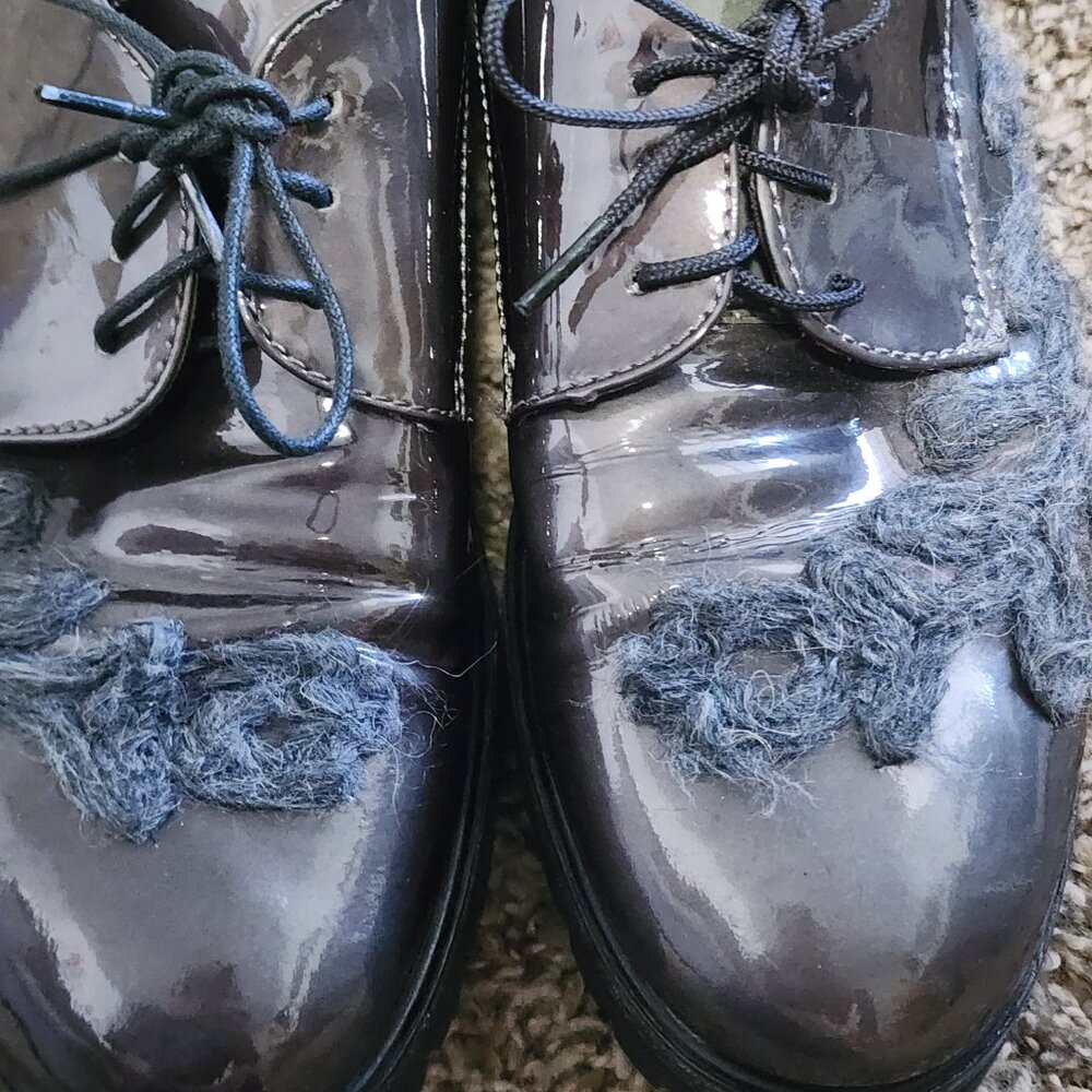 AGL Women's Oxfords Lace-Up Chunky Black Sole 6.5 Metallic Shiny Goth Witchy - Picture 7 of 11